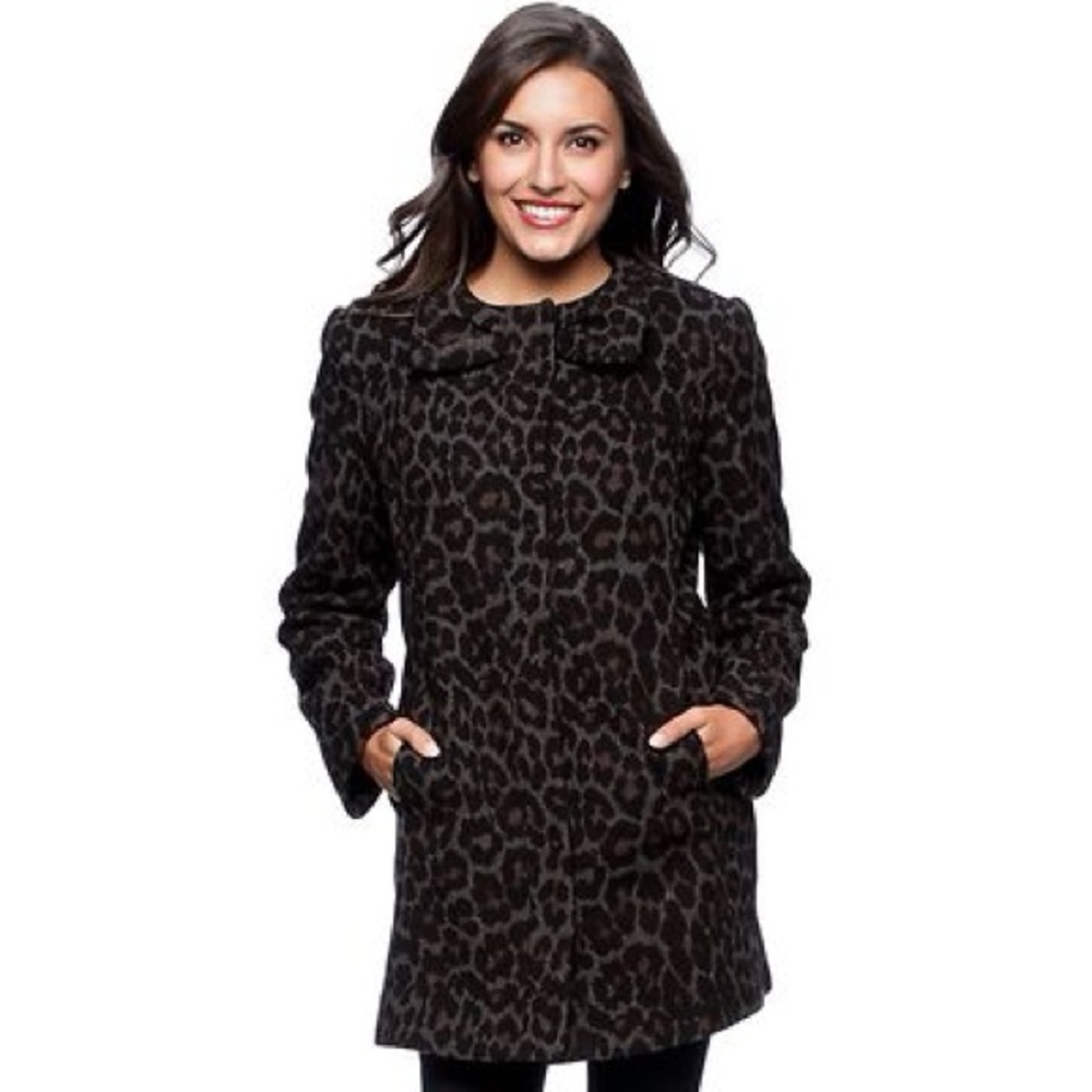 Betsey Johnson Black and Brown Leopard Teddy Jacket